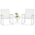 Shintenchi 3 Piece Outdoor Rocking Bistro Set, Textilene Fabric Small Patio Furniture Set, Front Porch Rocker Chairs Conversation Set With Table For Lawn, Garden, Balcony, Poolside (White)