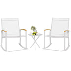 Shintenchi 3 Piece Outdoor Rocking Bistro Set, Textilene Fabric Small Patio Furniture Set, Front Porch Rocker Chairs Conversation Set With Table For Lawn, Garden, Balcony, Poolside (White)