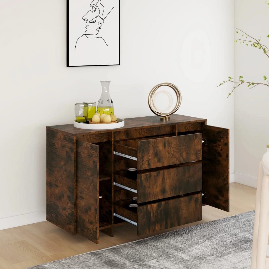 vidaXL Sideboard with 3 Drawers Smoked Oak 47.2&quot;x16.1&quot;x29.5&quot; Chipboard