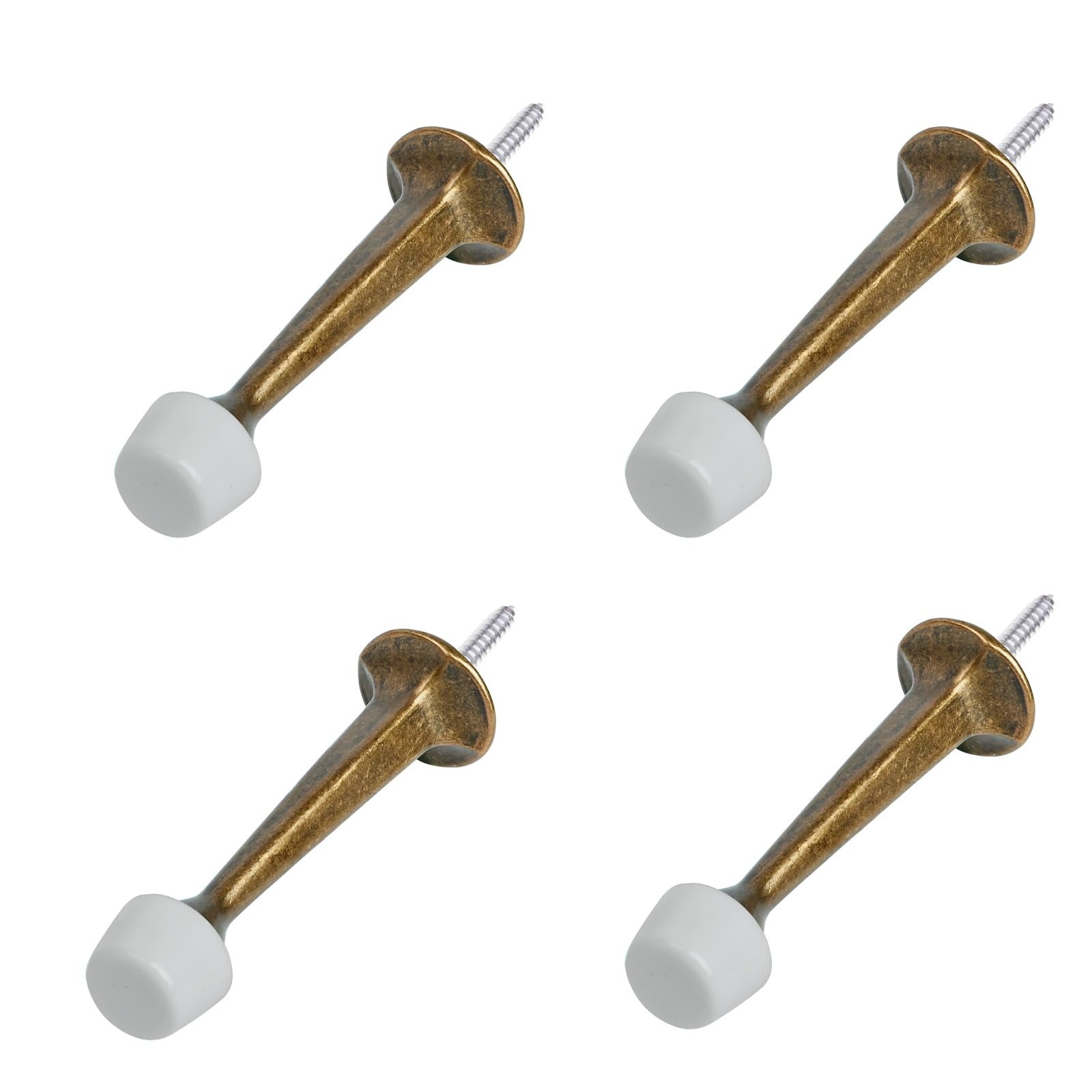 Homotek 4 Pack Heavy Duty Solid Rigid Door Stop With Soft Rubber Tip, Zinc Die Cast Door Stopper Protect Wall & Door,Brass Bronz