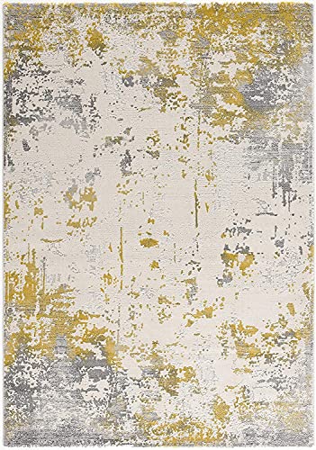 HomeRoots 100% High Grade Polypropylene 5â€ x 8â€ Gold and Gray Abstract Area Rug