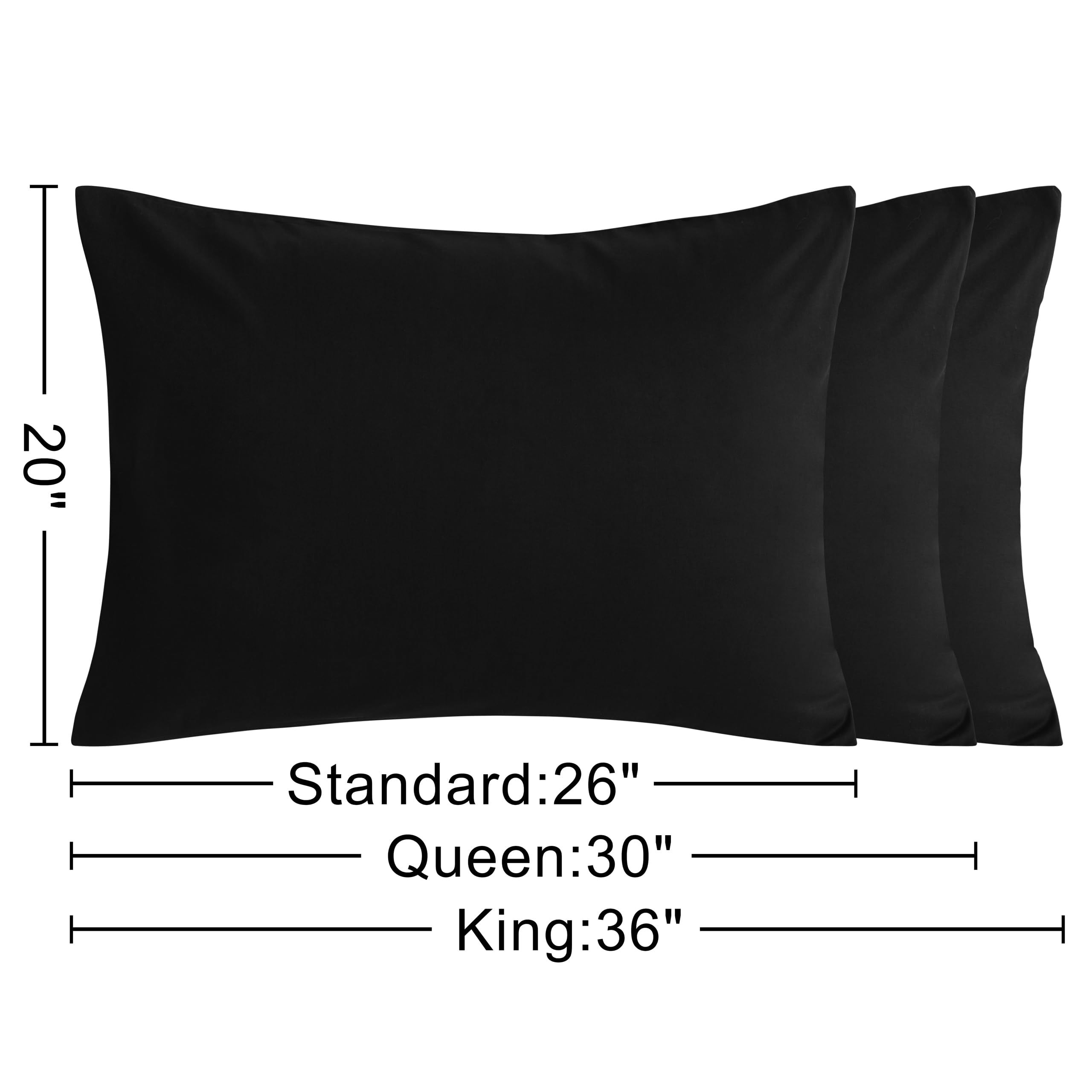 Ntbay Standard Cotton Pillowcases - Envelope Closure 20X26 Pillowcases Set Of 2, Breathable And Soft Bed Pillow Cases, Black