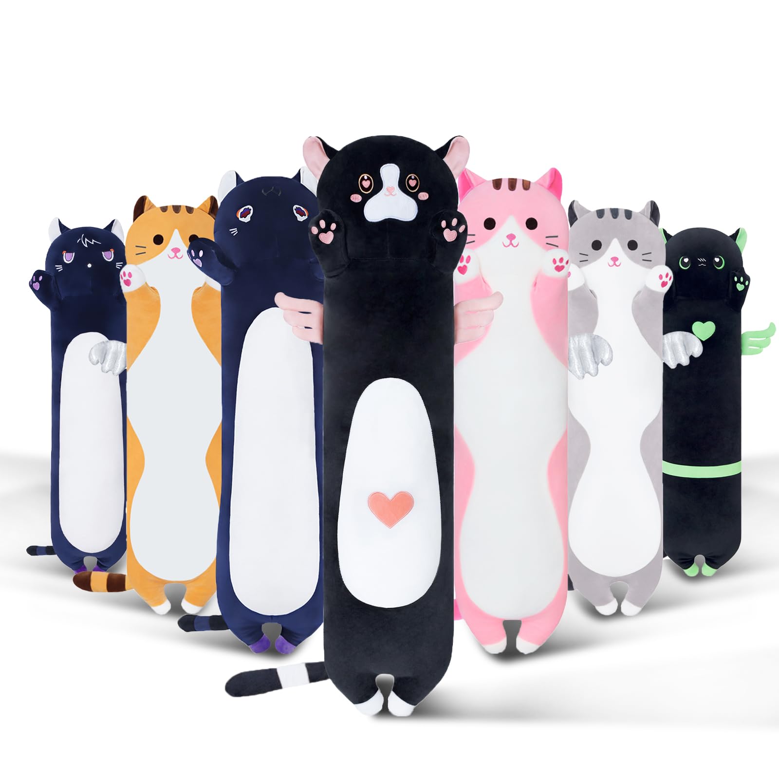 Sausudols Long Cat Plush Body Pillow, Cute Cat Plush Toy Pillows With Wings, Stuffed Animals Kitten Soft Plushies Gifts For Kids
