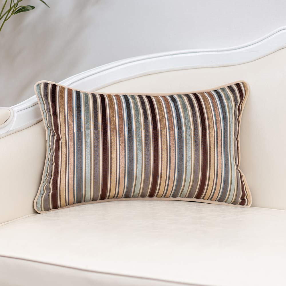 Yangest Brown Striped Throw Pillow Cover Multicolor Velvet Cushion Cover Zippered Rectangular Pillowcase For Sofa Couch Bedroom