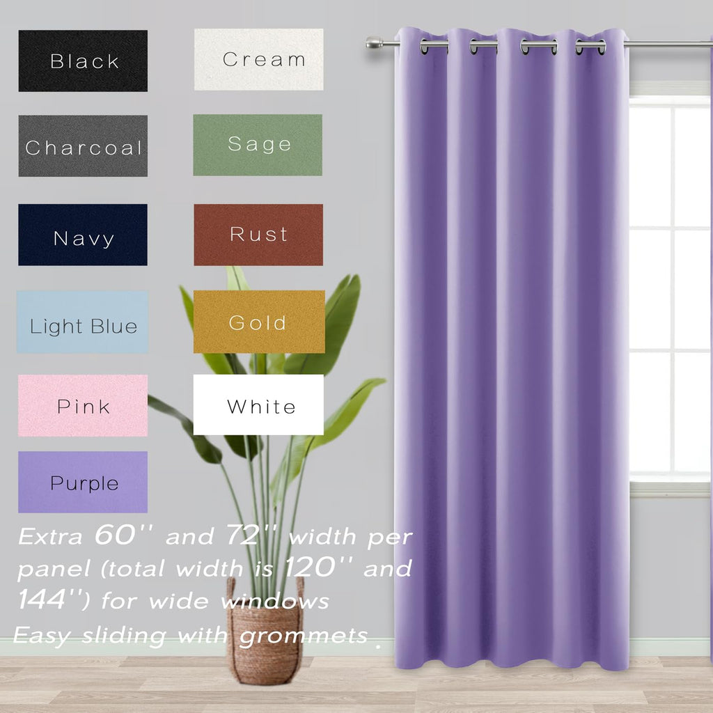 Koufall 72X84 Inches Long Purple Blackout Curtains For Living Room