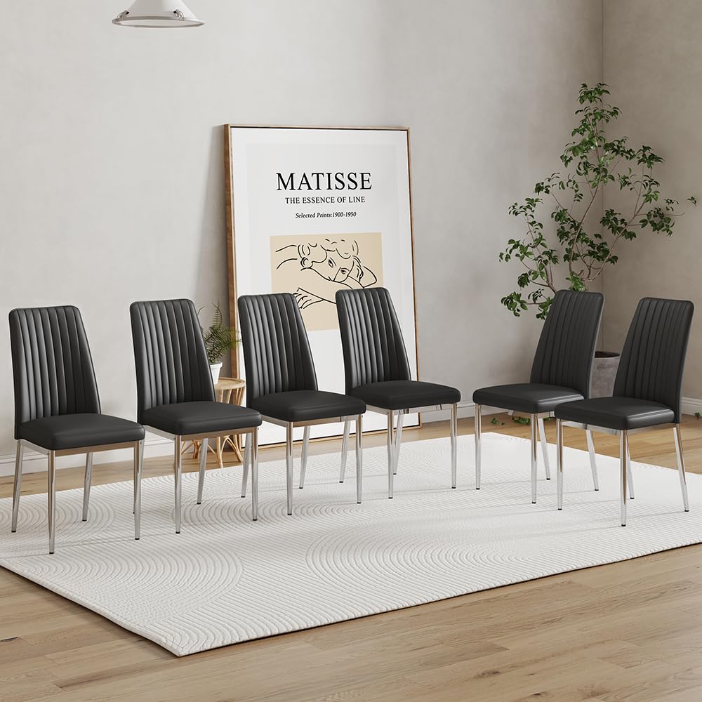 Rdueei Modern Dining Chairs Set Of 6, Black Dining Room Chairs With Pu Leather And High Back, Sillas Para Comedor Set De 6 For K