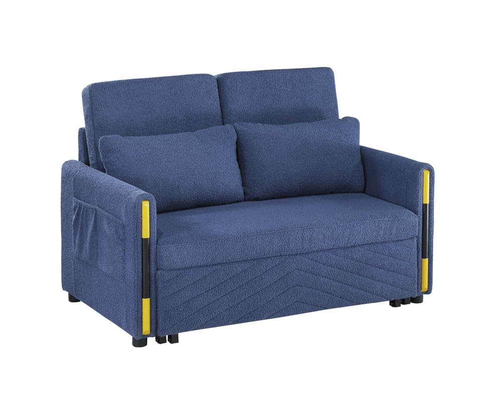 Lilola Home Percy 55.5&quot; W Navy Teddy Velvet Sleeper Loveseat With Dual-Pull Sleeper Design