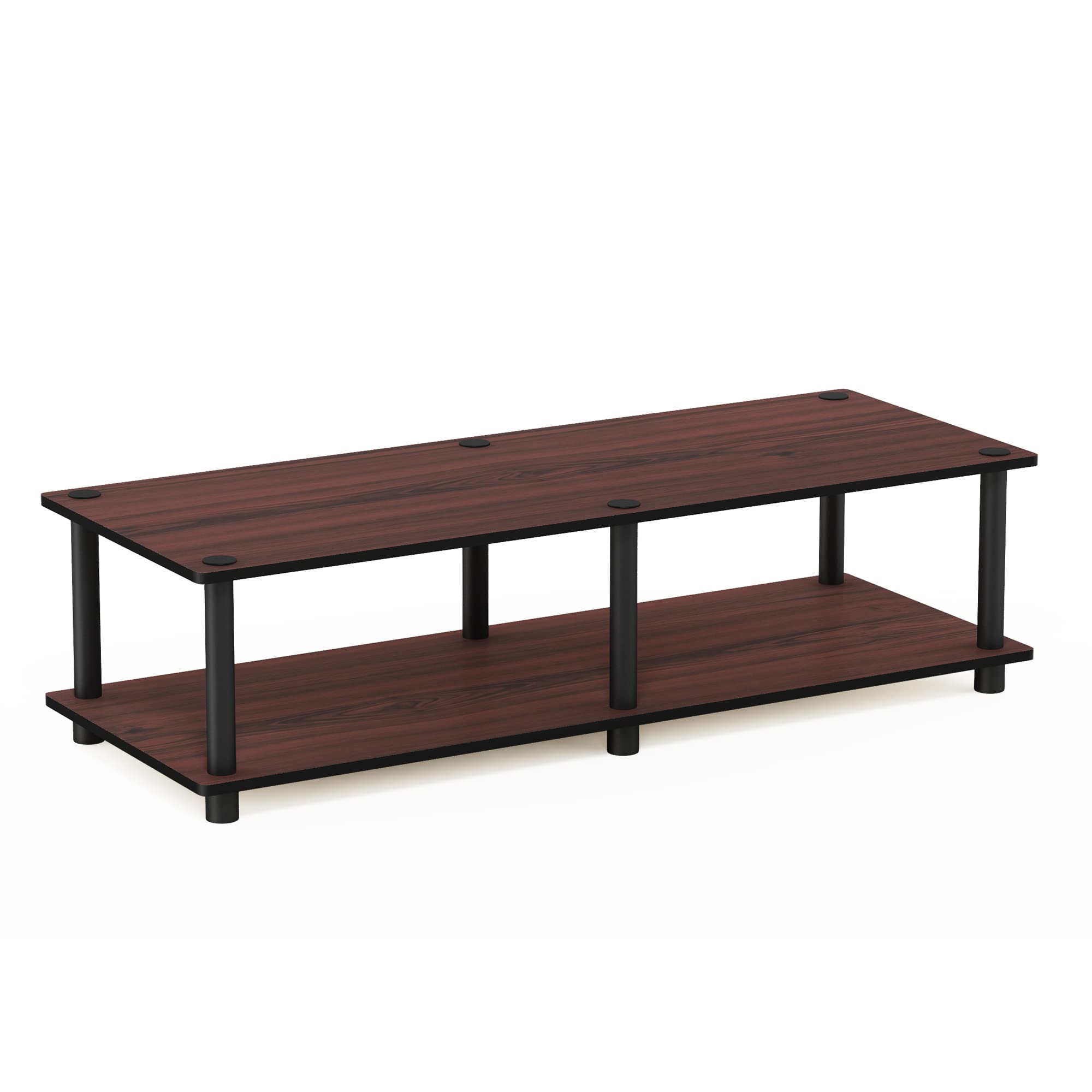 Furinno Just No Tools Dark Cherry Wide Television Stand with Black Tube, Dark Cherry/Black, Wide 41.3"(W)x10.9"(H)x15.6"(D)