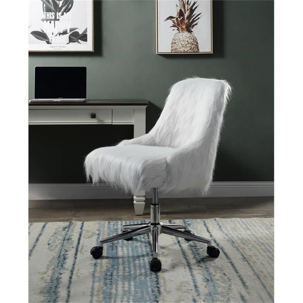 Acme Arundell II Fabric Upholstered Swivel Office Chair in White and Chrome