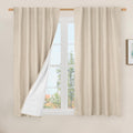 LAMIT 100% Blackout Short Linen Curtains 48 Inches Long, Linen Textured Thermal Curtains Back Tab and Rod Pocket Neutral Panels 