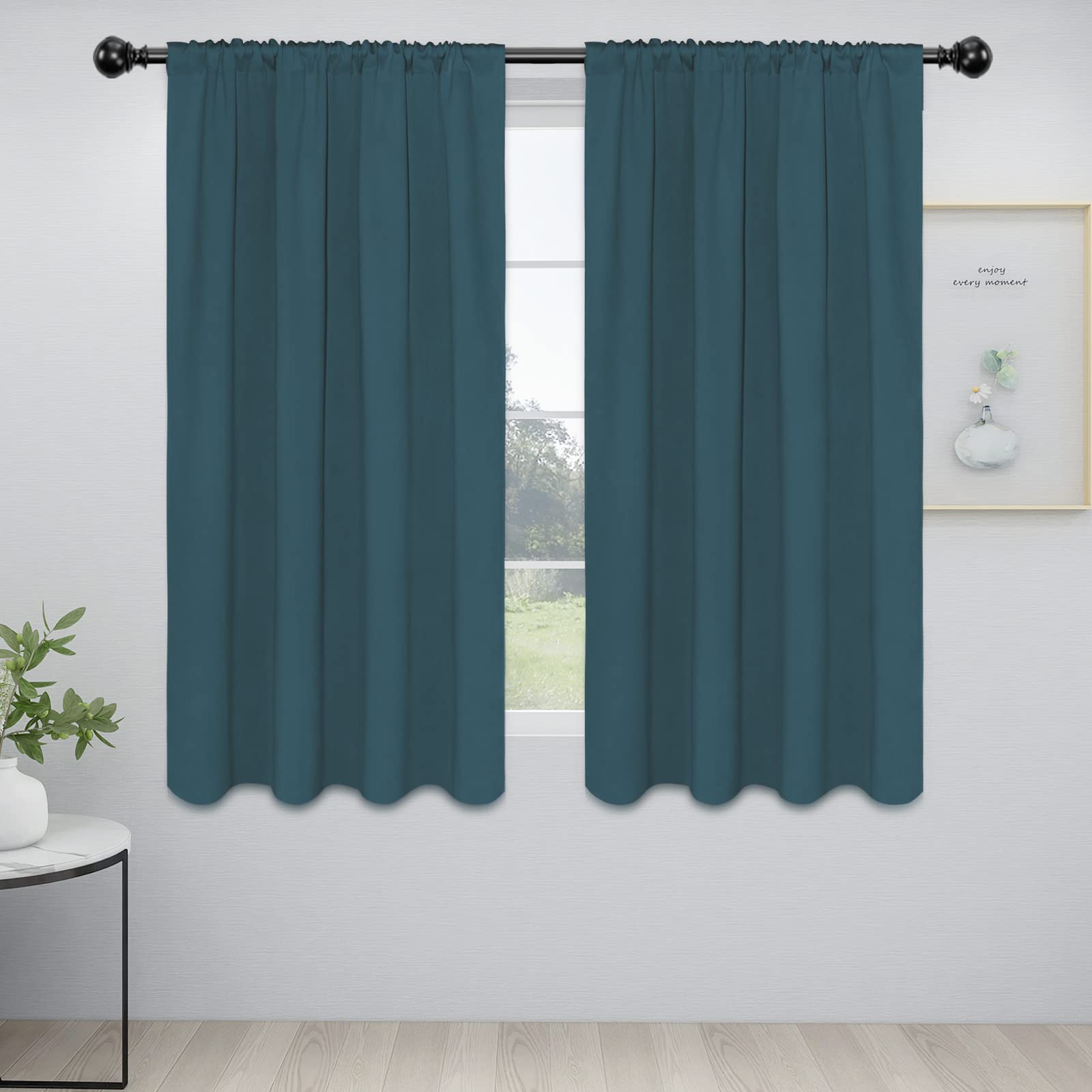 Easy-Going Rod Pocket Blackout Curtains For Bedroom, Room Darkening Window Curtains For Living Room, Thermal Insulated Noise Reduction Solid Window Drapes, 2 Panels(42X63 In, Bluestone)