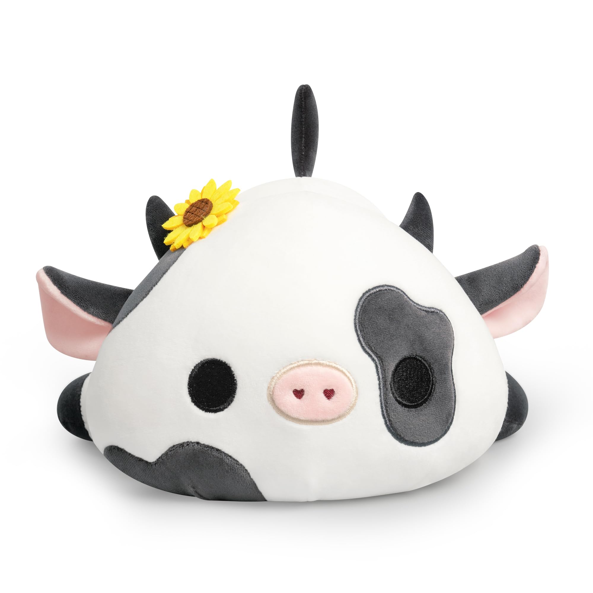 Onsoyours Cute Cow Plushie With Sunflower Headwear, Soft Stuffed Milk Cow Squishy Plush Animal Toy Flower Cow Pillow For Kids (S