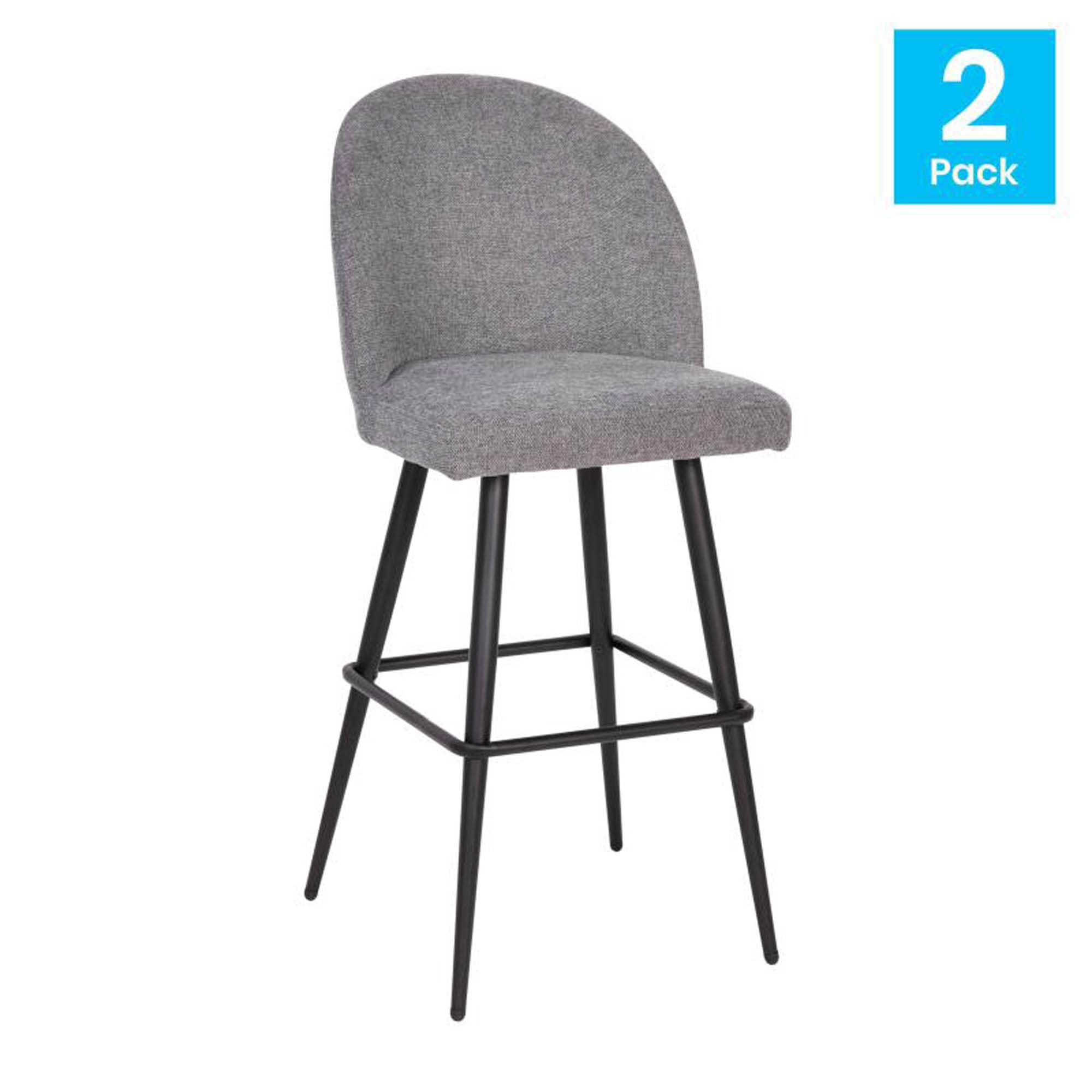 Flash Furniture Lyla Commercial Grade Modern Armless Barstools - Gray Faux Linen Upholstery - 30&quot; Barstool - Contoured Backrest - Steel Frame & Footrest - Set of 2