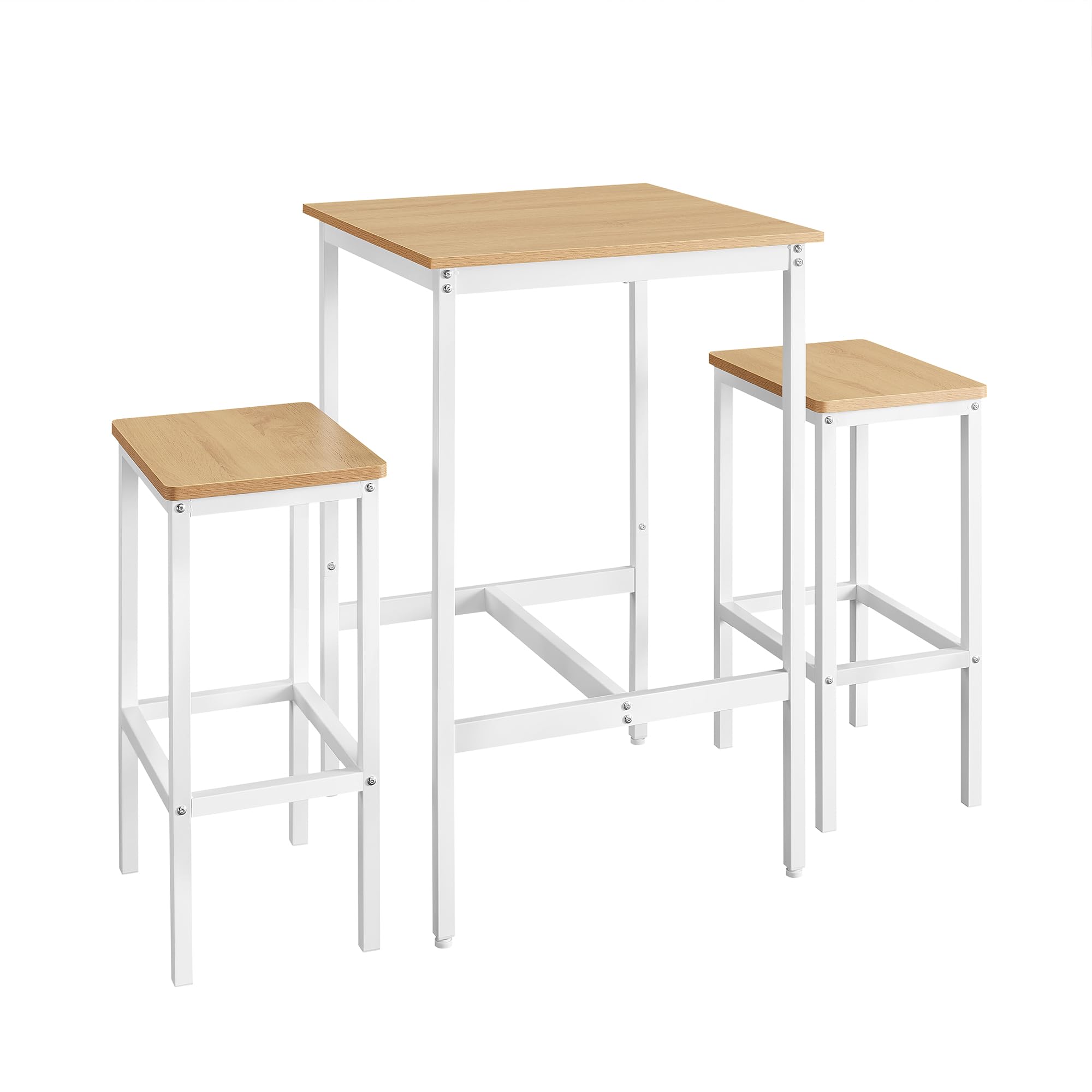 Vasagle Bar Table And Chairs Set, Square Bar Table With 2 Bar Stools, Dining Pub Bar Table Set For 2, Space Saving For Kitchen Breakfast, Living Room, Party Room, Golden Oak And Cloud White