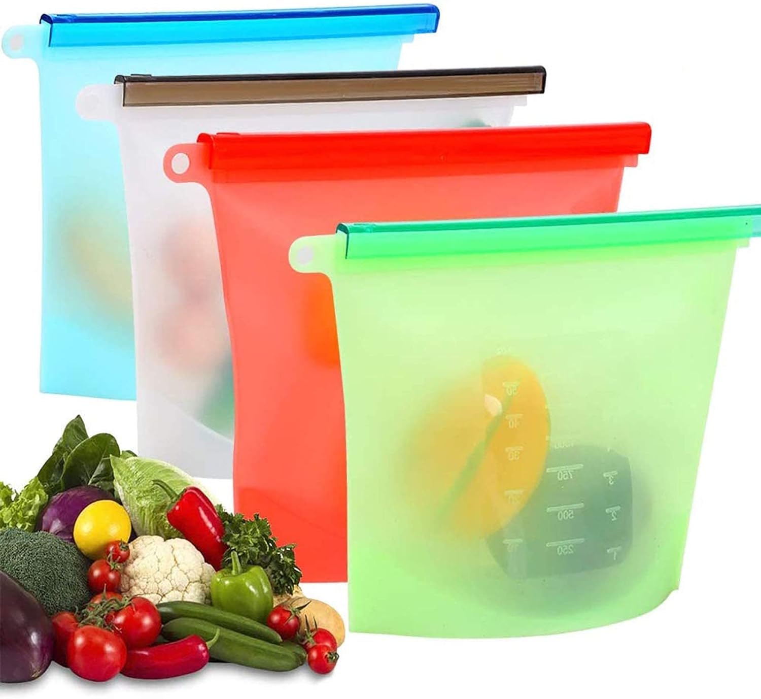 Hdr Mall 1000 Ml Silicone Food Storage Bag With Clip Freezer, Reusable Silicone Food Storage Bag For Fruit, Vegetables, Meat (Mu