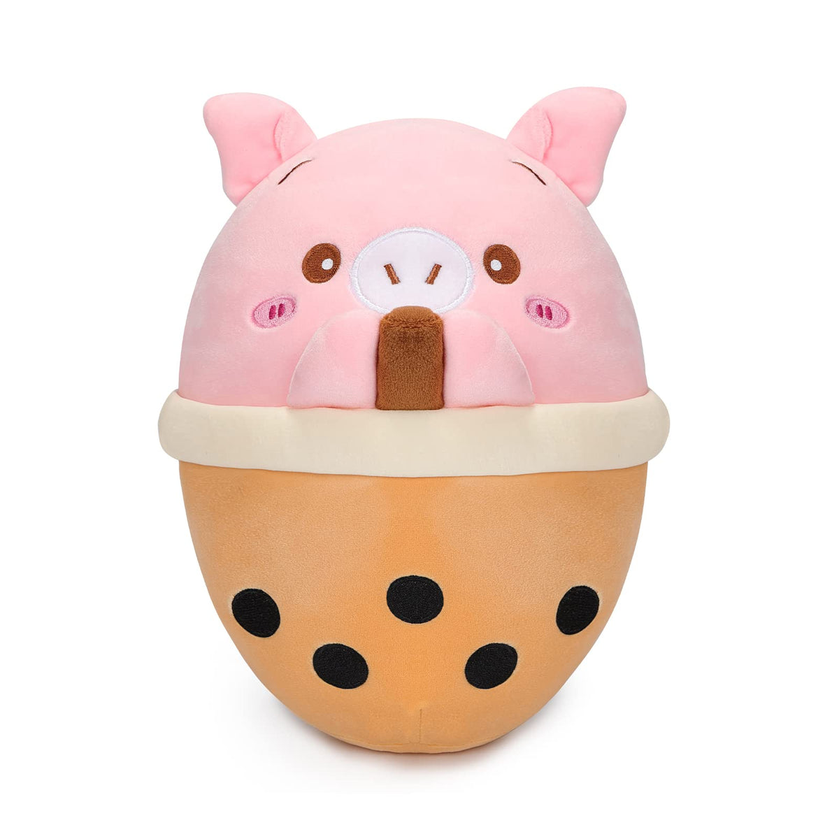 Aixini 10 Inch Cute Pig Boba Plush Stuffed Squishy Animal Bubble Tea Pillow,Super Soft Cartoon Hugging Toy