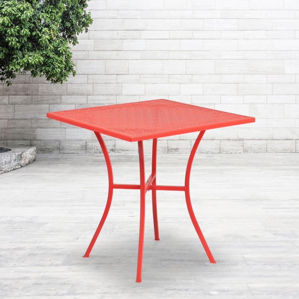 Flash Furniture Oia Commercial Grade 28&quot; Square Coral Indoor-Outdoor Steel Patio Table