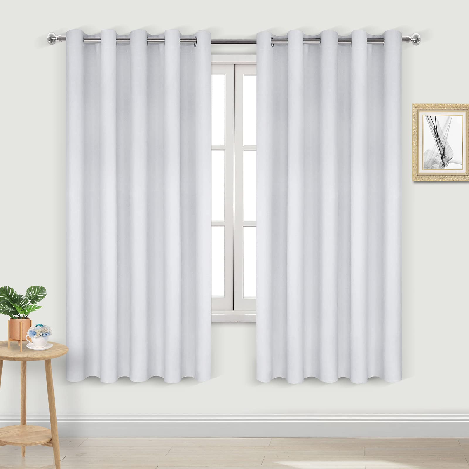 Dwcn 60W Inch Curtains For Living Room, Greyish White Curtains For Bedroom, Room Darkening Thermal Light Blocking Curtains - W60
