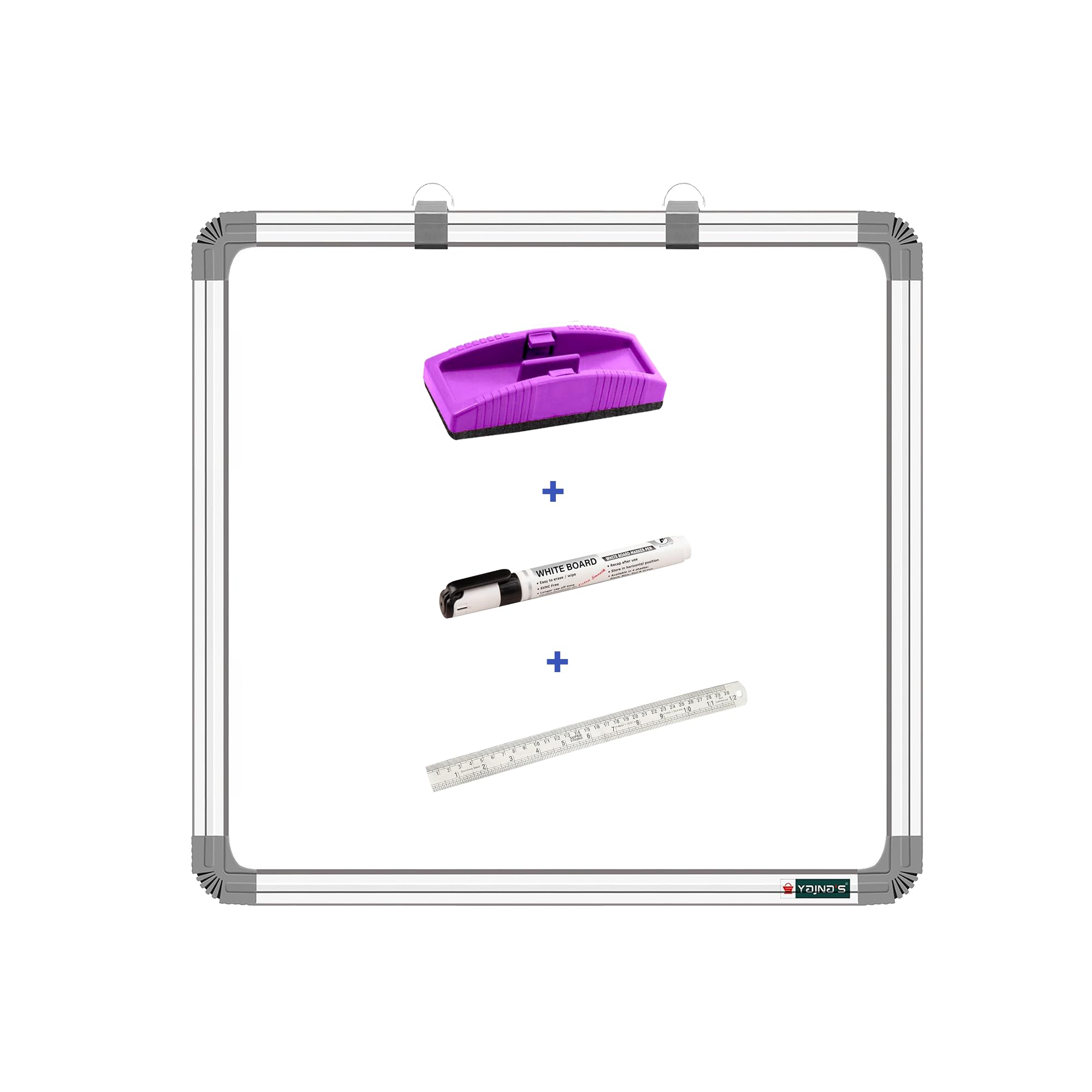 YAJNAS 2x2 feet Non Magnetic Double Sided, White Board and Chalk Board, One Side White Marker and Reverse Side Green Chalk Board