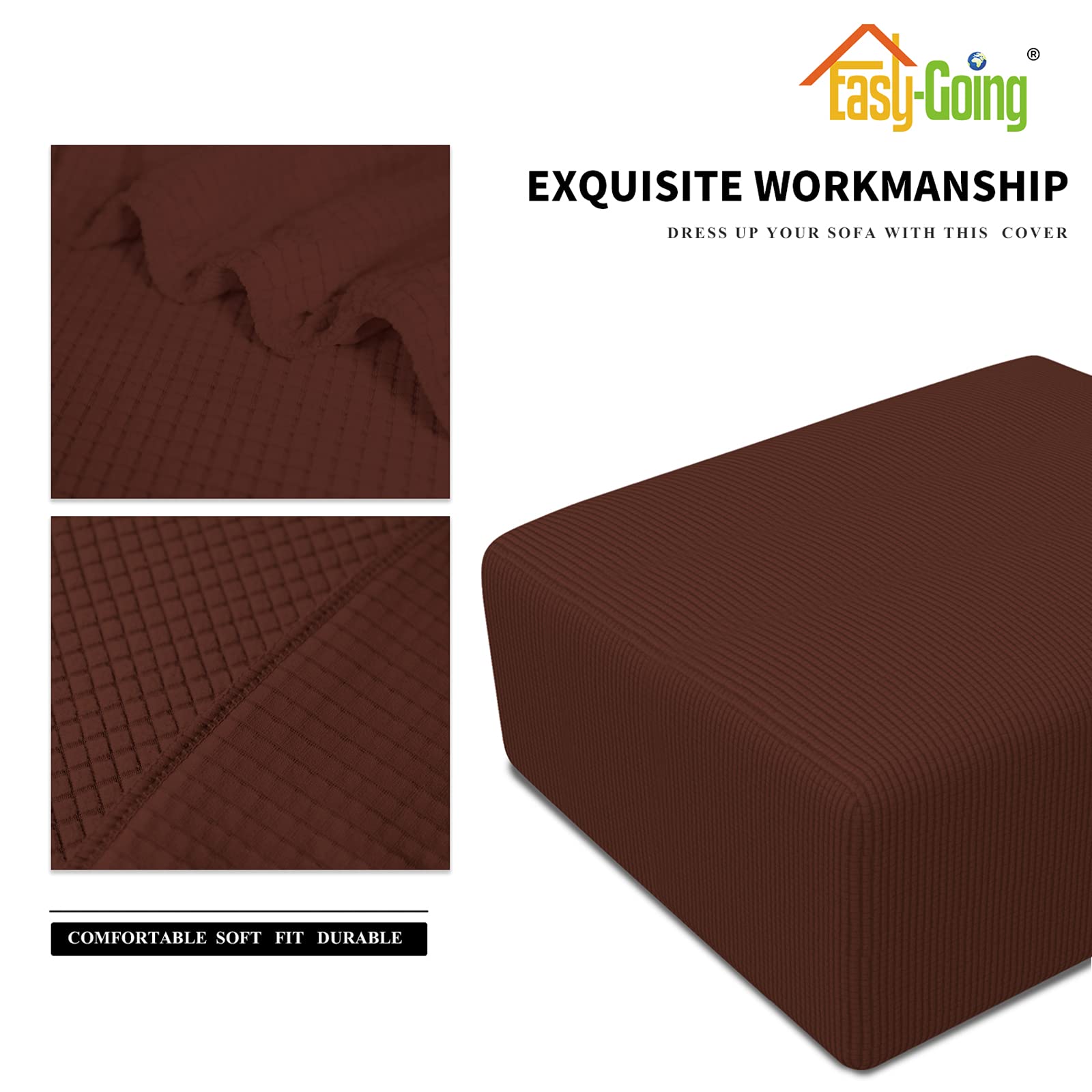 Easy-Going Stretch Square Ottoman Cover Folding Storage Stool Furniture Protector Soft Rectangle Slipcover With Elastic Bottom (30X30X15Inch, Coffee)