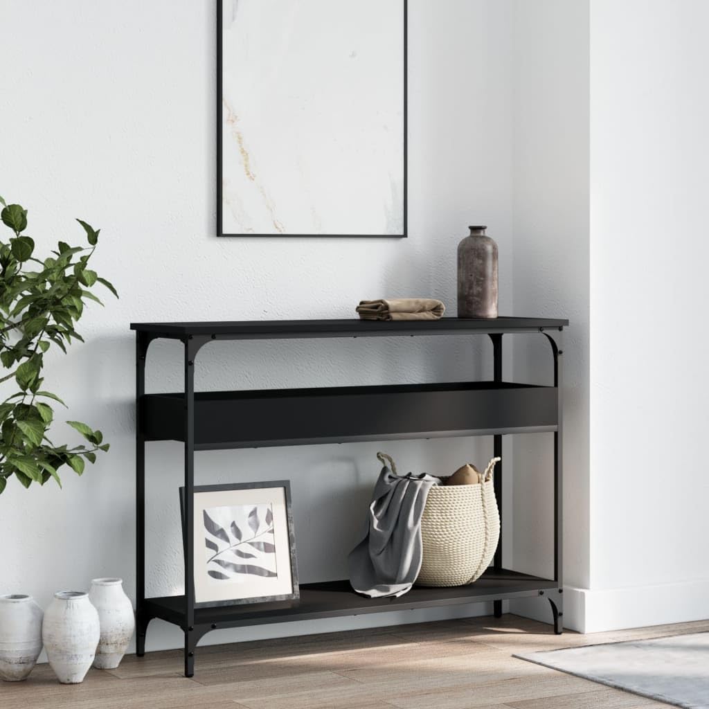 vidaXL Black Console Table with Shelf – Chic Industrial Style Engineered Wood and Metal Hallway Table