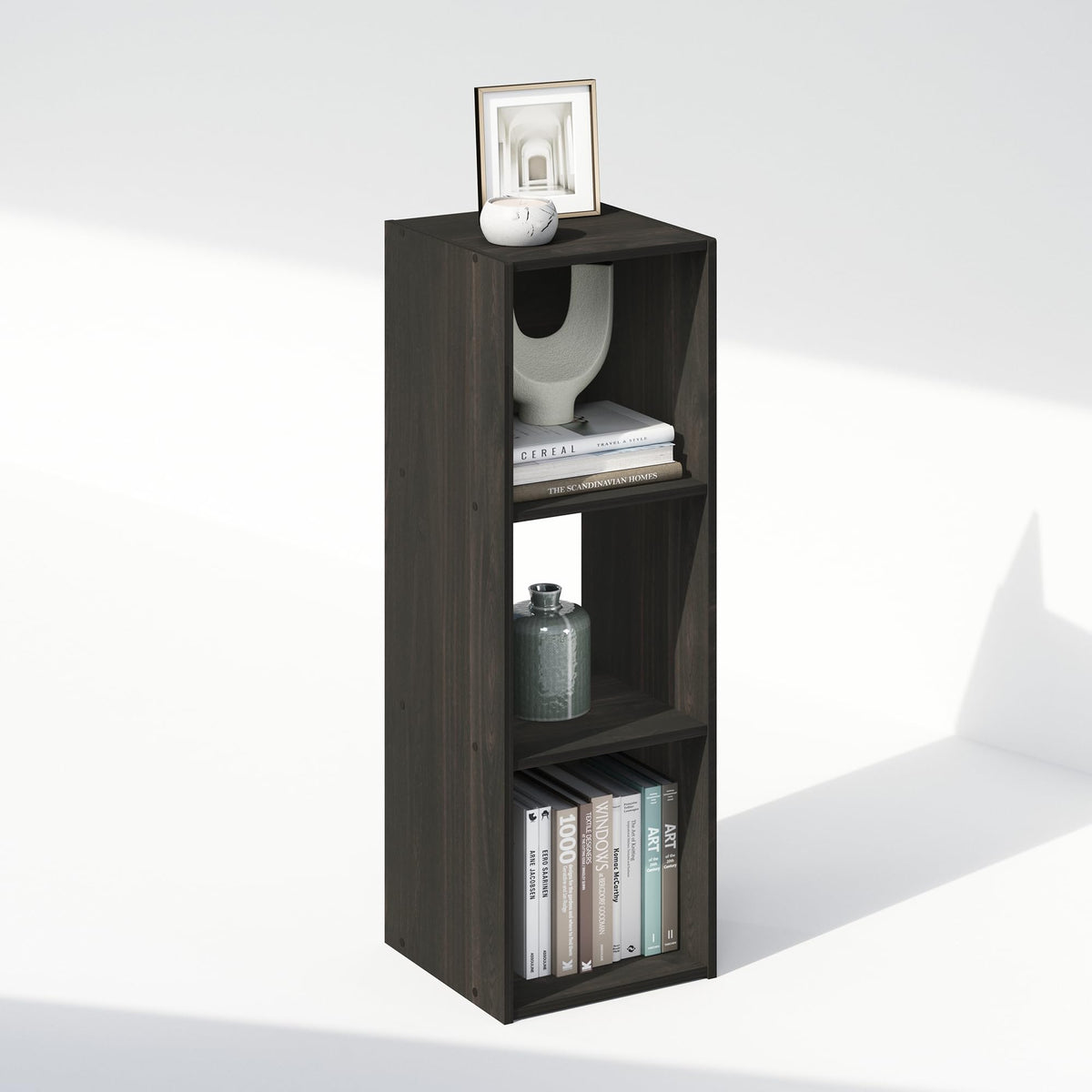 Furinno Pelli Cubic Storage Cabinet, Bookcase, Bookshelf, 3-Cube, Espresso