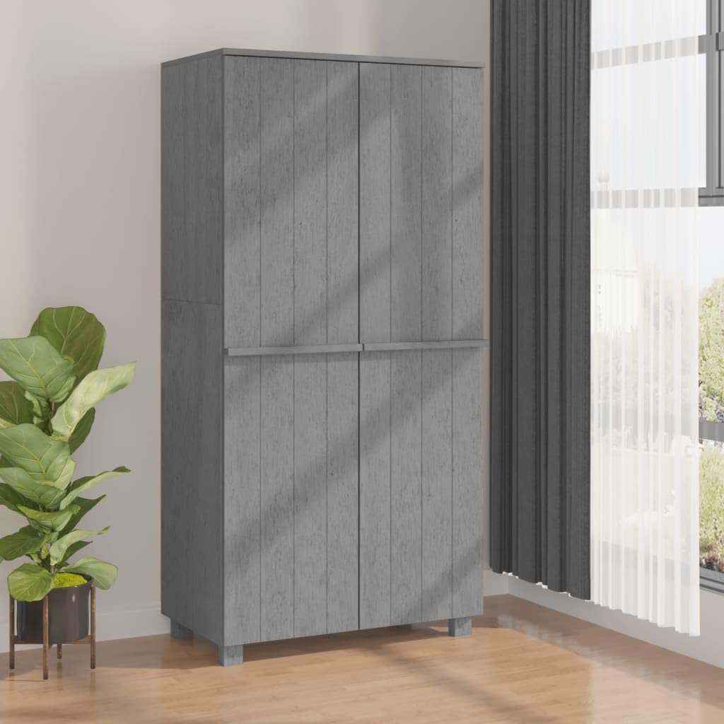 vidaXL Dark Grey Wardrobe, 35&quot;x19.7&quot;x70.9&quot;, Constructed from Solid Pine Wood, Featuring Organized Two Compartment Storage Design, Includes Hanging Rod, Easy to Assemble