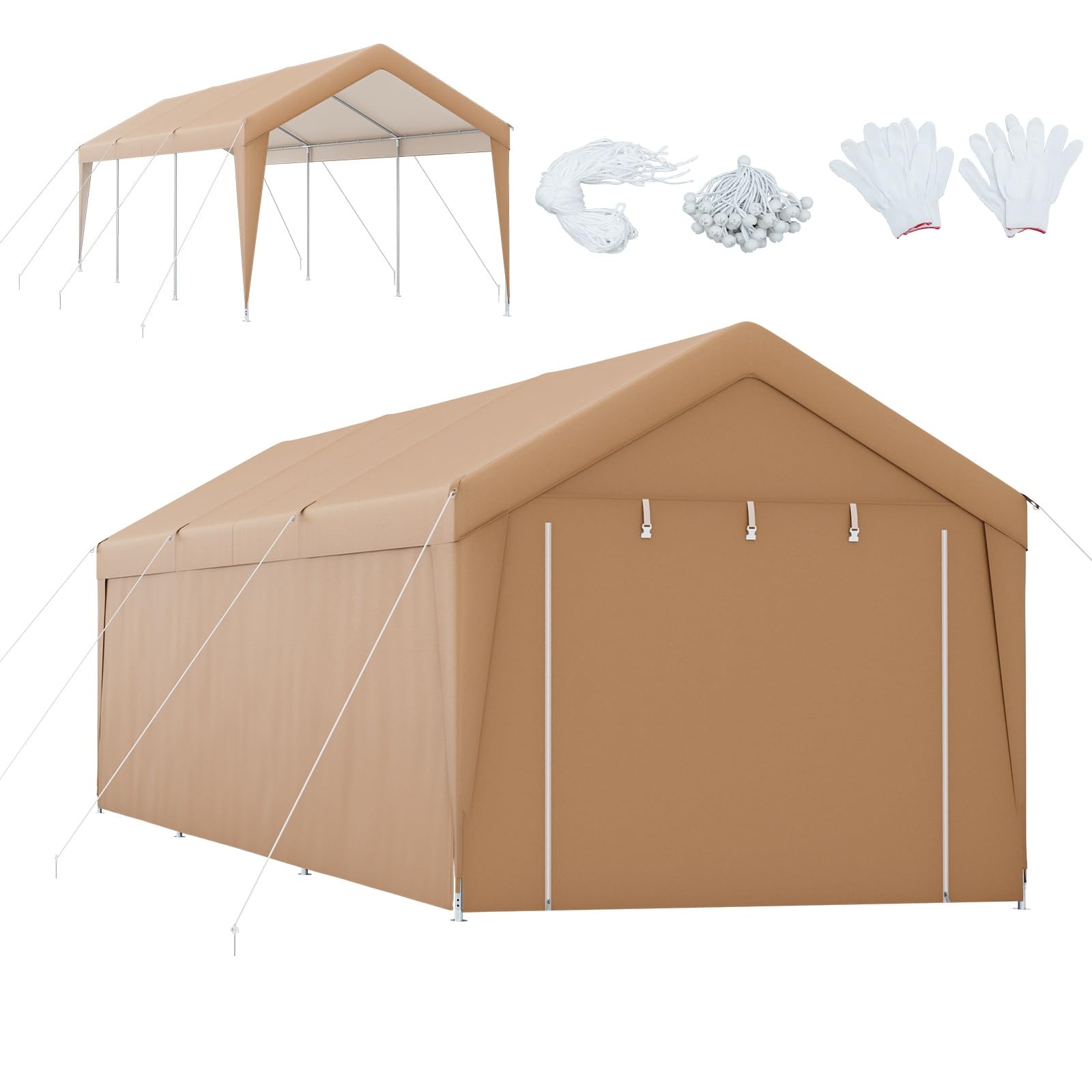 S Afstar 10X20Ft Carport With Sidewalls, Heavy Duty Car Shelter Tent With 2 Roll-Up Doors, 180G Pe Canopy, 8 Sturdy Galvanized S