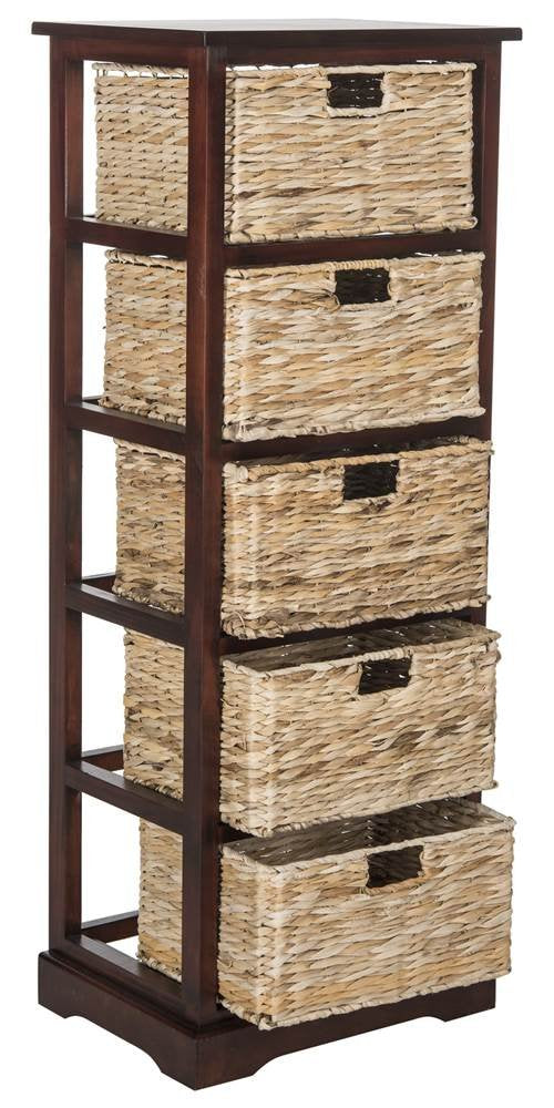 SAFAVIEH Home Collection Vedette Cherry 5-Drawer Wicker Basket Storage Tower (Fully Assembled)
