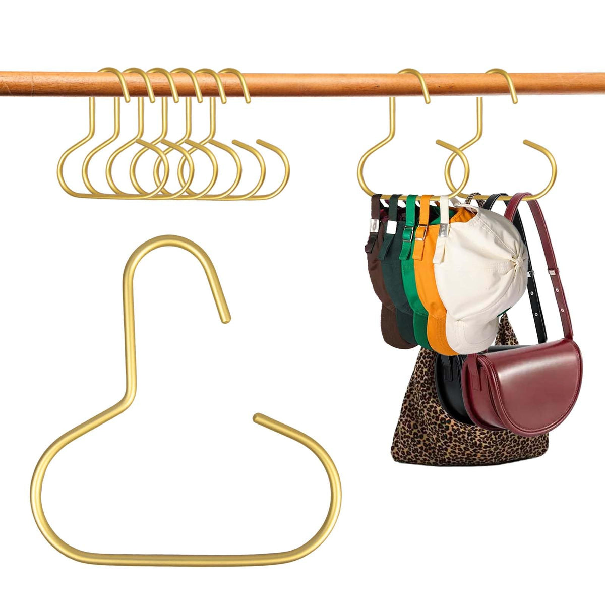 6 Pcs Hat Hanger Gold Hooks Organizer, Metal Shawl Belt Scarf Caps Tie Purse Storage Hangers Organizers NonSlip Easy Access Ope