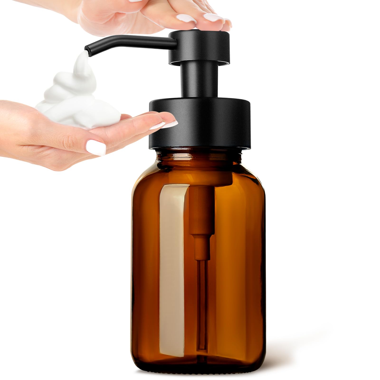 GMISUN Foam Soap Dispenser, 8.5 Oz Amber Glass Foaming Soap Dispenser for Bathroom & Kitchen, Modern Refillable Foaming Hand Soa