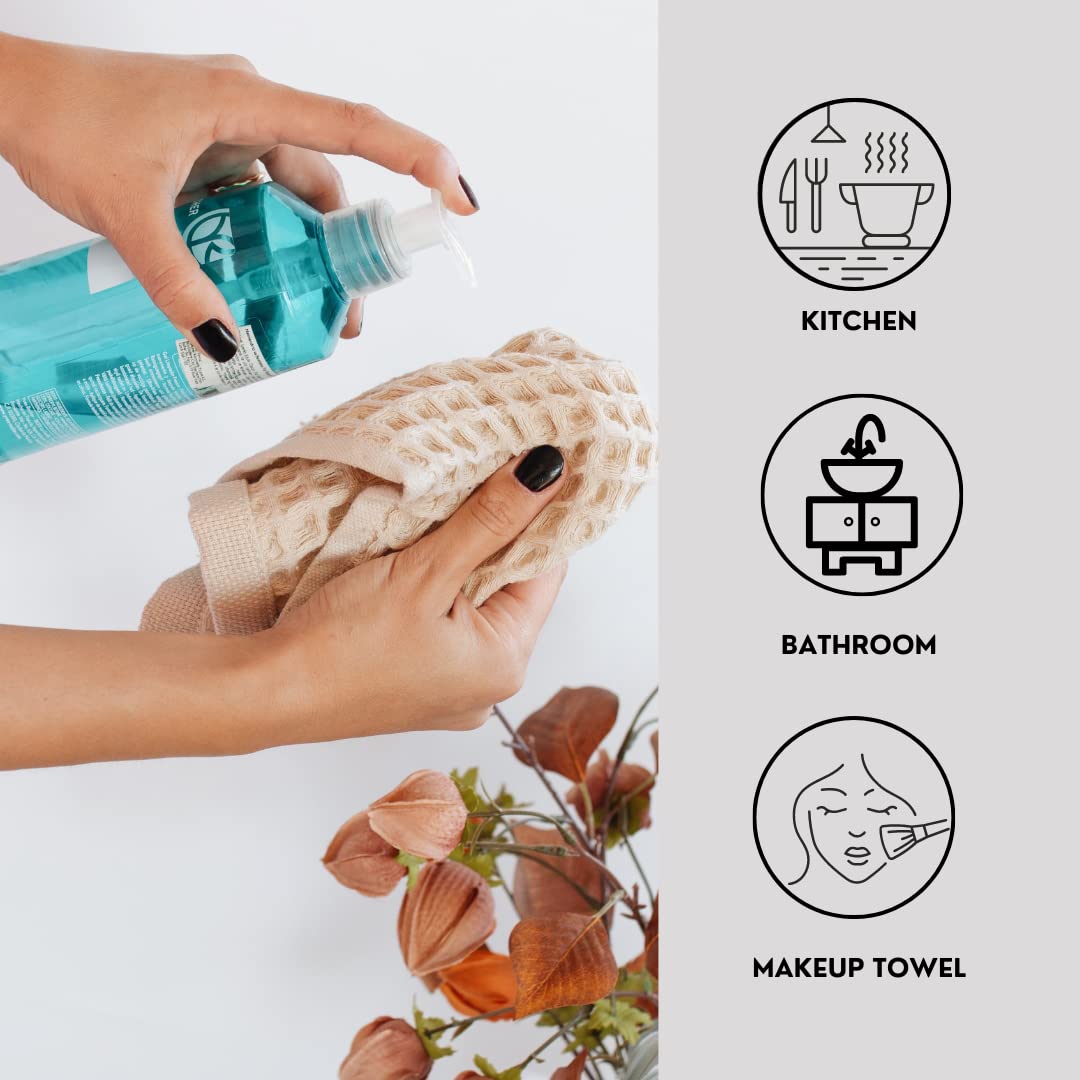 Sea Me At Home Waffle Washcloth Set, 100% Cotton (4 Pcs Washcloth 13X13 Inches, Beige)