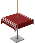 Queenker Outdoor Tablecloth With Umbrella Hole, Farmhouse Wine Red White Stripe Square Tables Waterproof Tabletop Collection For