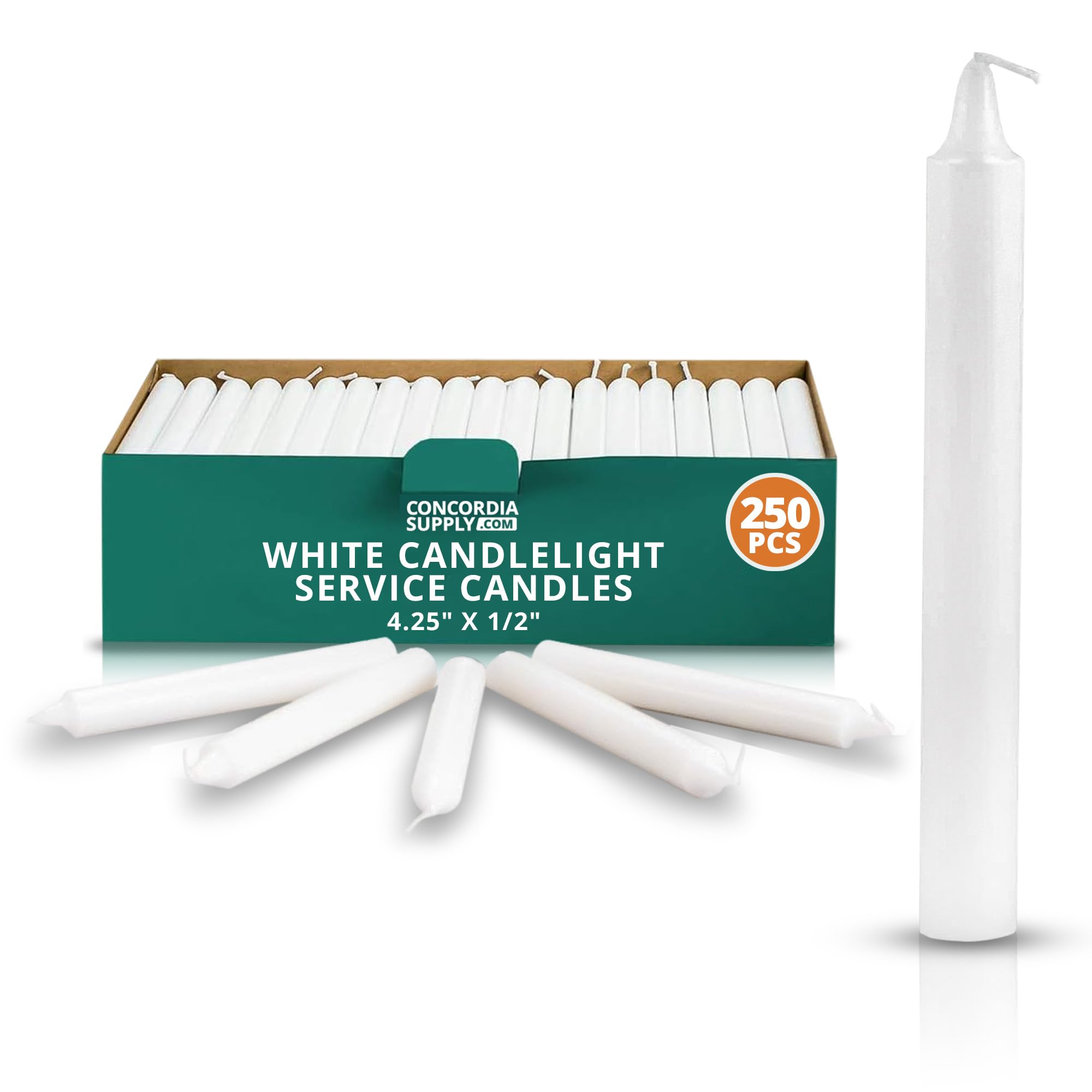 Concordia Supply Church Candles for Candlelight Service Vigil - 4.25 x 1/2 Bulk White Candles for Memorial, Congregational, Shab