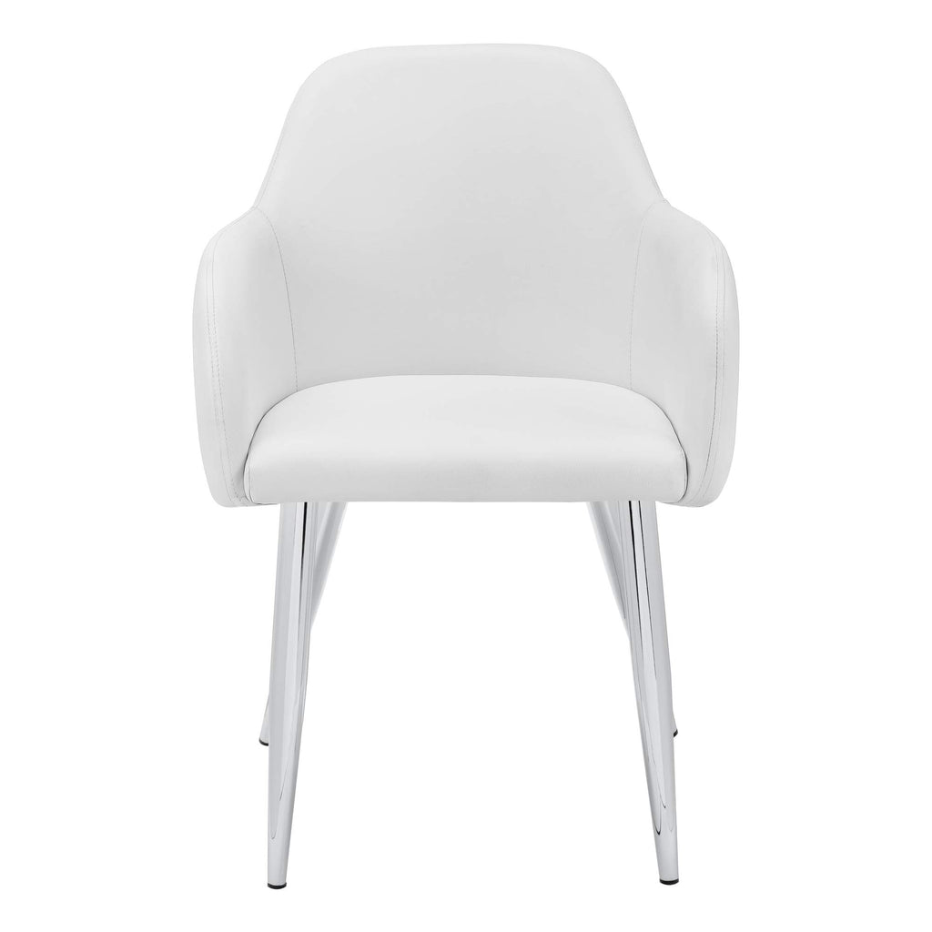 Monarch Specialties I 1190 Dining Chair, Set of 2, Side, Upholstered, Kitchen, Dining Room, Pu Leather Look, Metal, White, Chrome, Contemporary, Modern