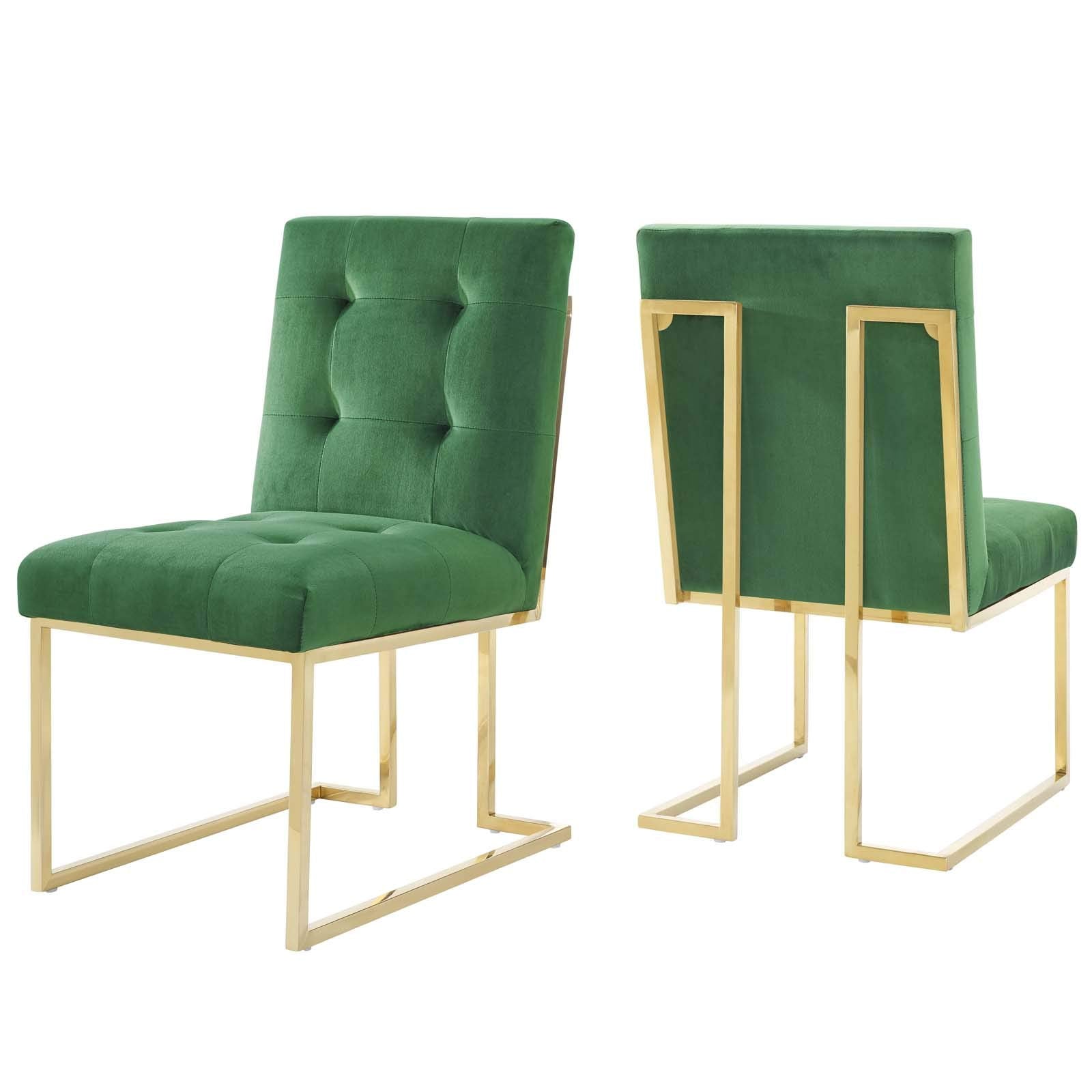 Modway Privy Stainless Steel Performance Velvet Dining Chair Set Of 2, Gold Emerald