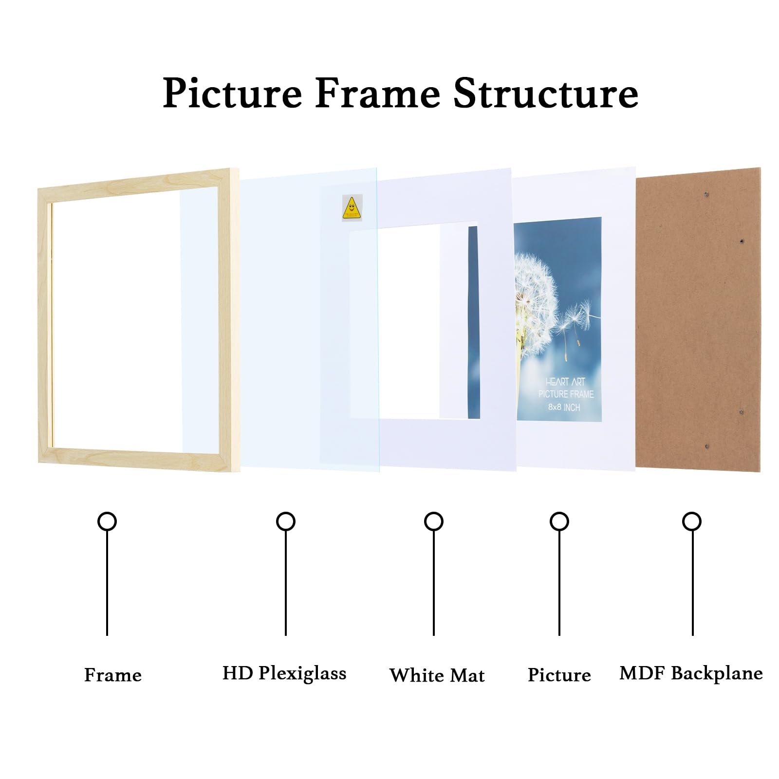 Heart Art 8X8 Natural Wood Picture Frame Set Of 9,Display Pictures 4X4 With Mat Or 8 X 8 Without Mat,Multi Collage Gallery Squar