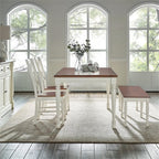 Crosley Furniture Shelby 4-Piece Traditional Dining Table Set for 5 with 2 Chairs and a Wood Bench, Distressed White