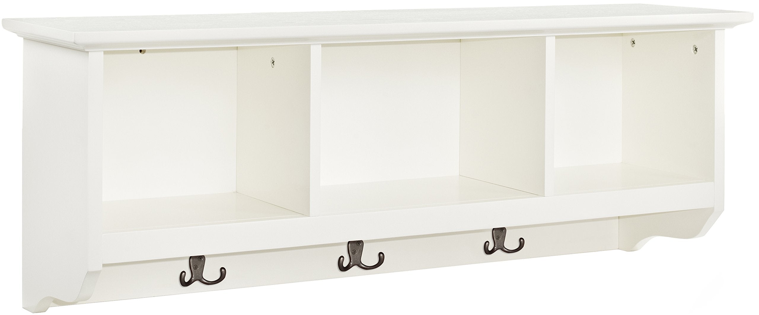 Crosley Furniture Brennan Entryway Storage Wall Shelf, With Coat Rack Hooks For Hanging, White