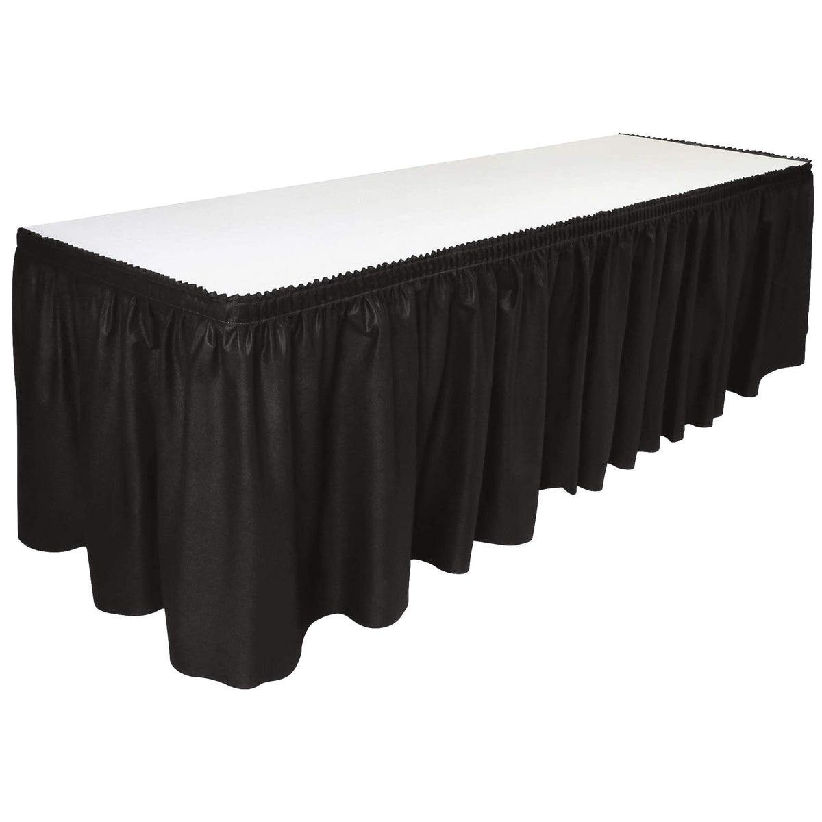 Decorrack Table Skirt, 29 In X 14 Ft -Bpa Free- Plastic Tableskirt, Disposable, Reusable, Rectangular Tablecloth Skirt, Black (1