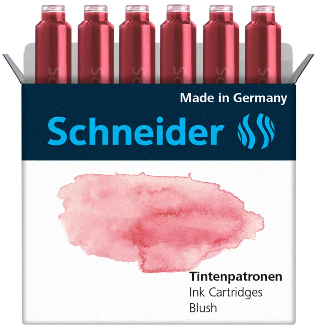 Schneider Ink Cartridge Pastel, Standard Format, Ball Closure, Refill For Fountain And Cartridge Rollerball Pens, Blush Ink, Box