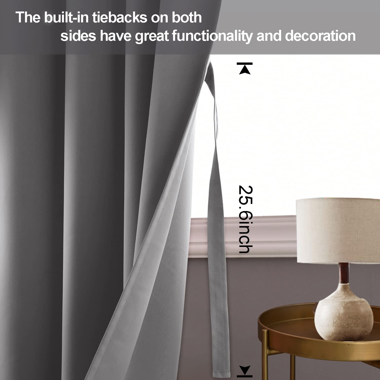 Jiuzhen Light Grey Blackout Curtains With Tiebacks Thermal Insulated, Light Blocking Noise Reducing Grommet Curtains For Bedroom And Living Room, Set Of 2 Window Curtain Panels, 60 X 63 Inch Length
