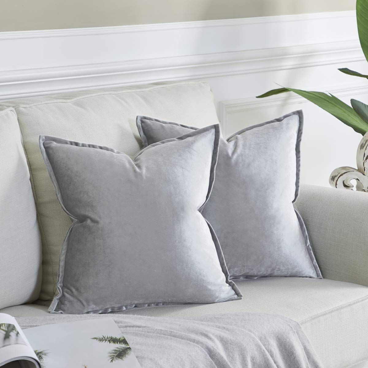 Gigizaza Silver Grey Velvet Decorative Throw Pillow Covers 16X16 Square Couch Sofa Pillow Covers Pack Of 2