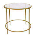 TUP The Urban Port 22 Inches Contemporary Style Round Metal Framed End Table with Glass Top, Gold and Clear
