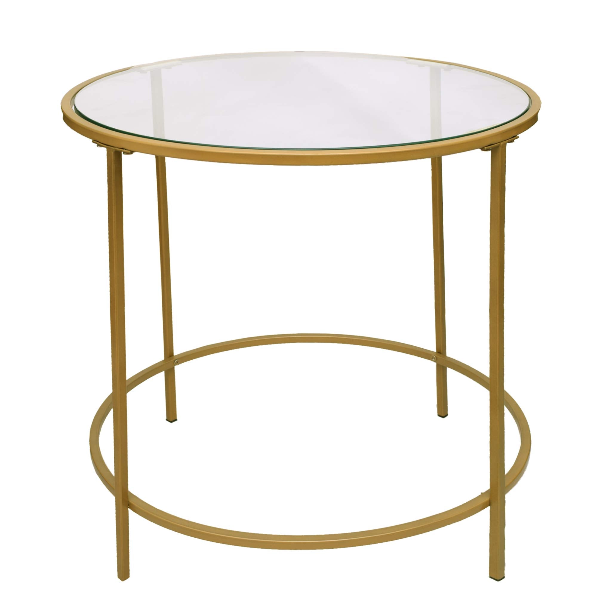 TUP The Urban Port 22 Inches Contemporary Style Round Metal Framed End Table with Glass Top, Gold and Clear