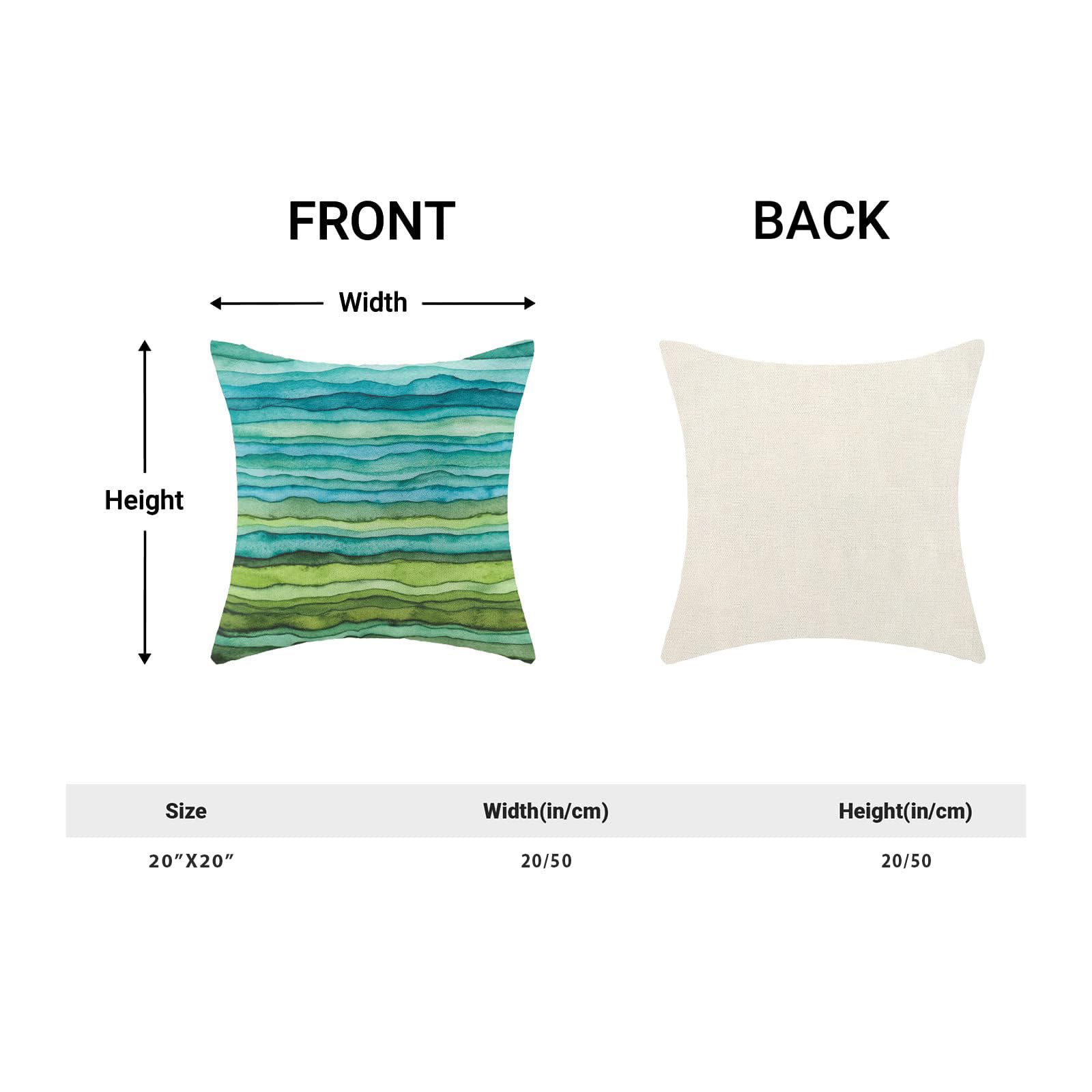 Betginy Blue Teal And Green Pillow Covers 20X20,Watercolor Striped Waves Outdoors Decorative Throw Pillows For Couch,Abstract Pa