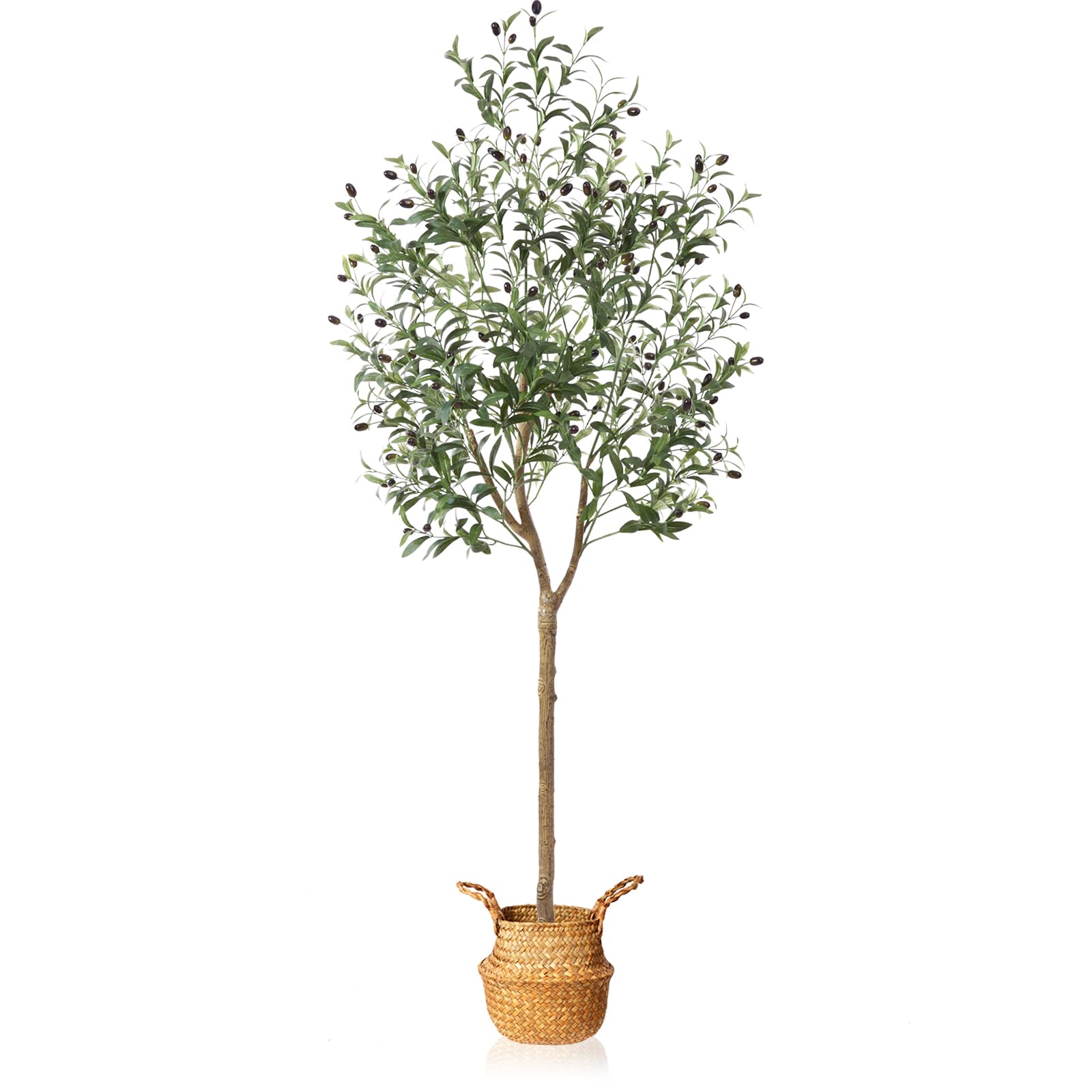 MOSADE Artificial Olive Tree 6 Feet Fake Olive Silk Plant and Handmade Seagrass Basket, Perfect Tall Faux Topiary Silk Tree for 