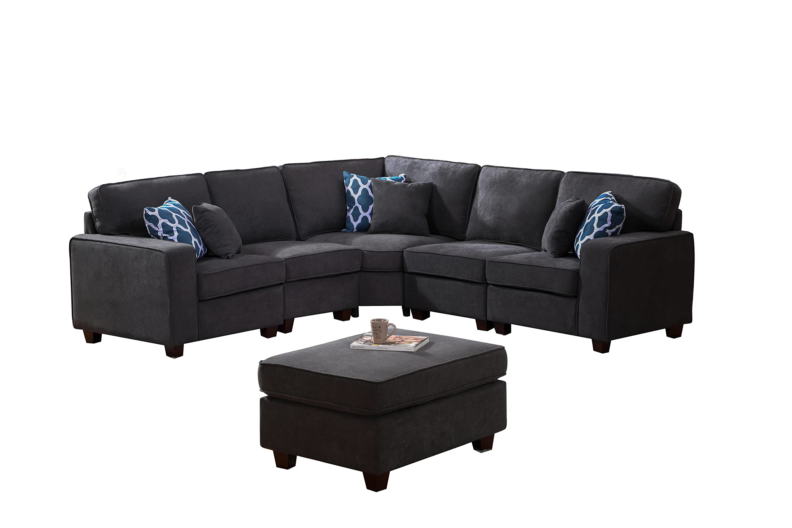 Lilola Home Jocelyn Dark Gray Woven 6Pc Modular L-Shape Sectional Sofa with Ottoman