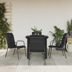 vidaXL 5-Piece Patio Dining Set - Black Steel Frame with Tempered Glass Tabletop and Comfortable Textilene Fabric Chairs