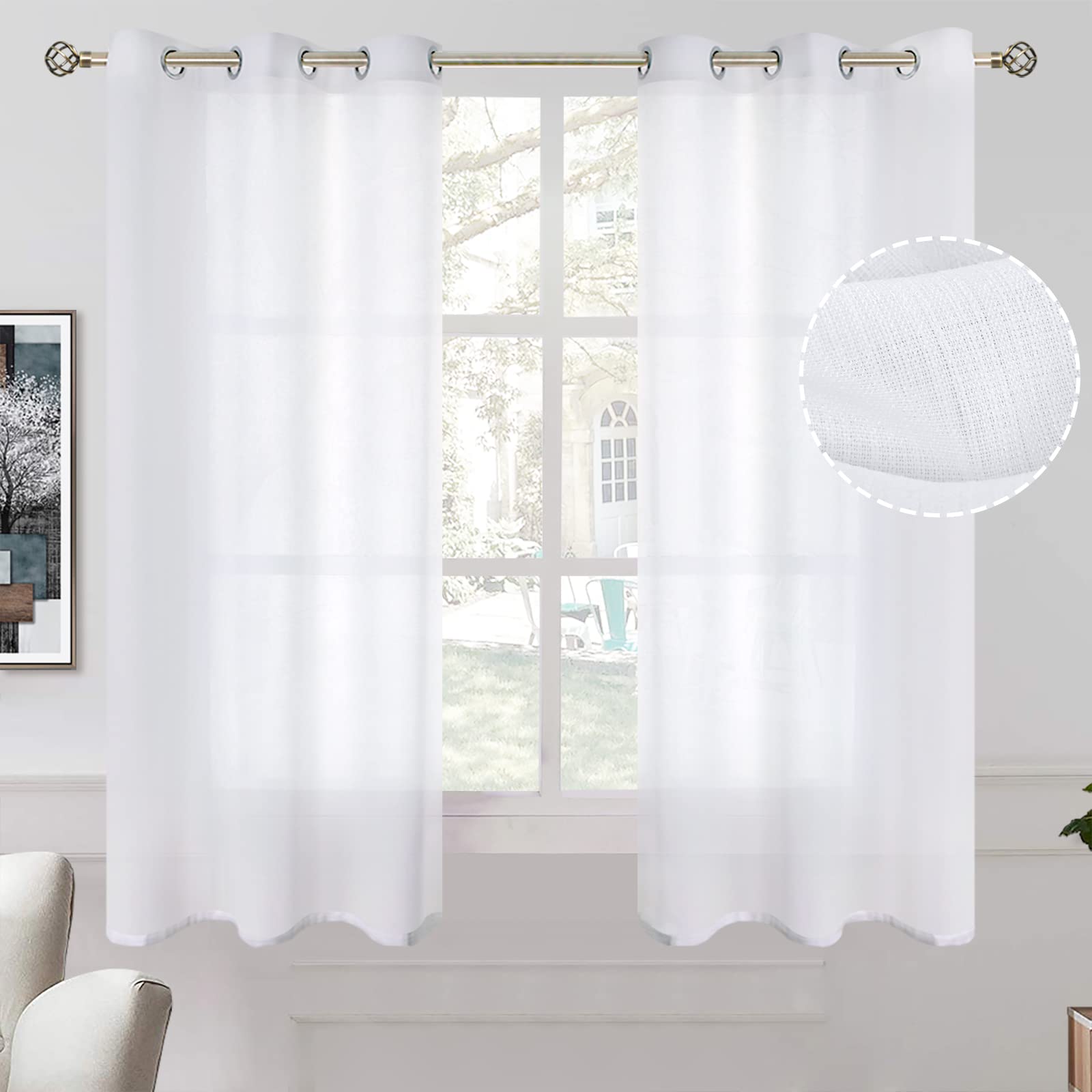 Bgment Natural Linen Look Semi Sheer Curtains For Bedroom, Grommet Light Filtering Casual Textured Privacy Opaque Sheer Curtains